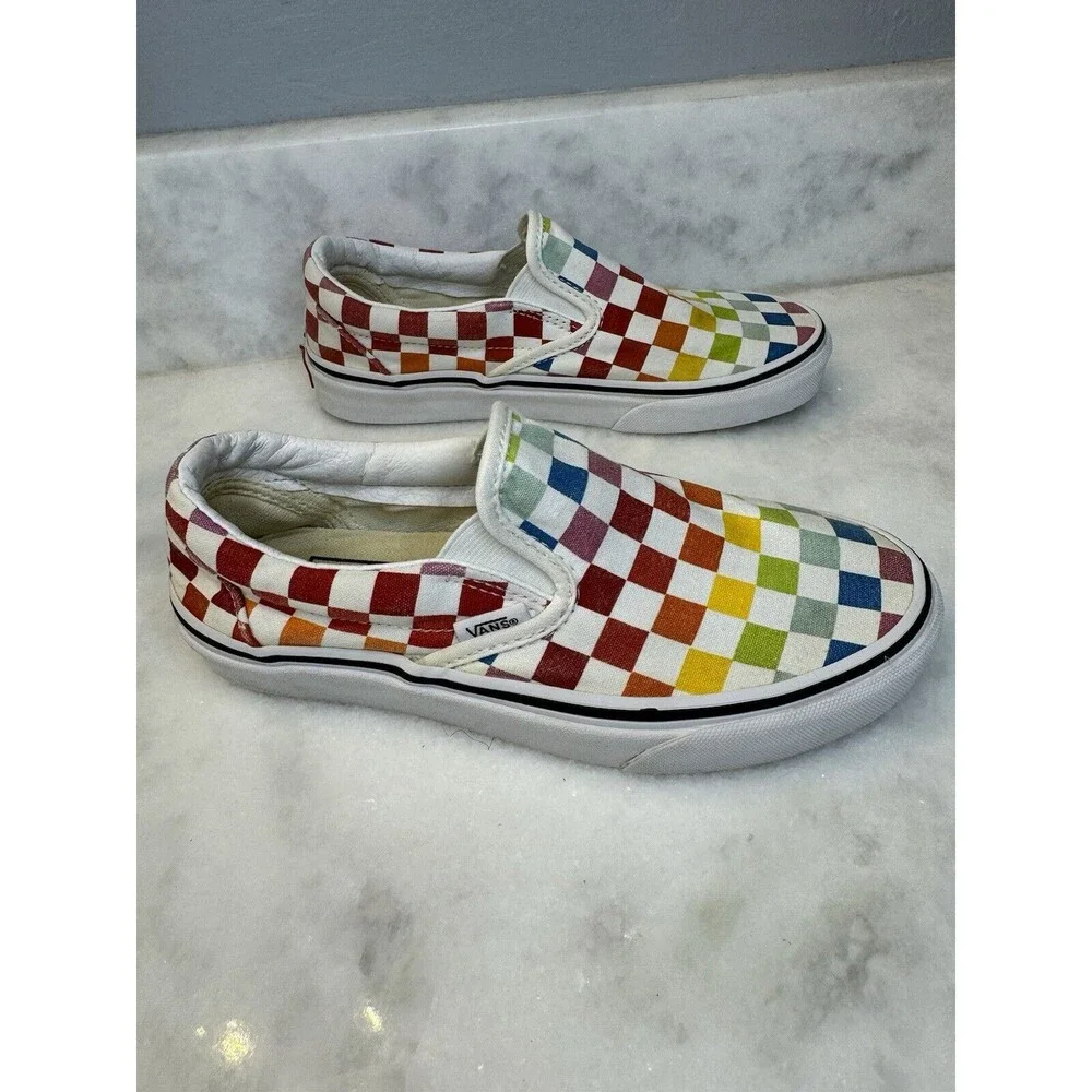 Vans Classic Slip-On Retro Rainbow Checkerboard Skateboard Shoes Sz 5.0W 3.5 Men